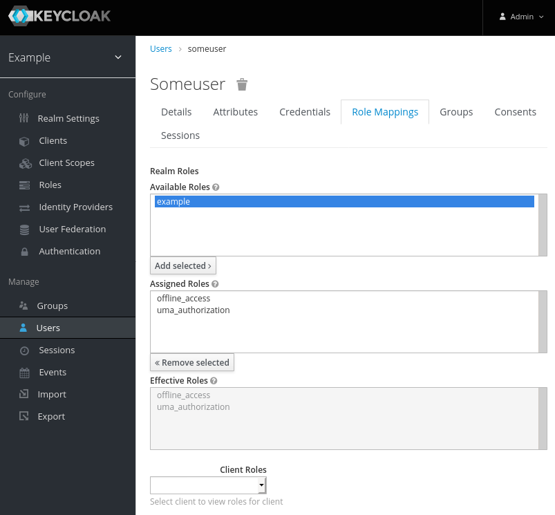 Add someuser to example role